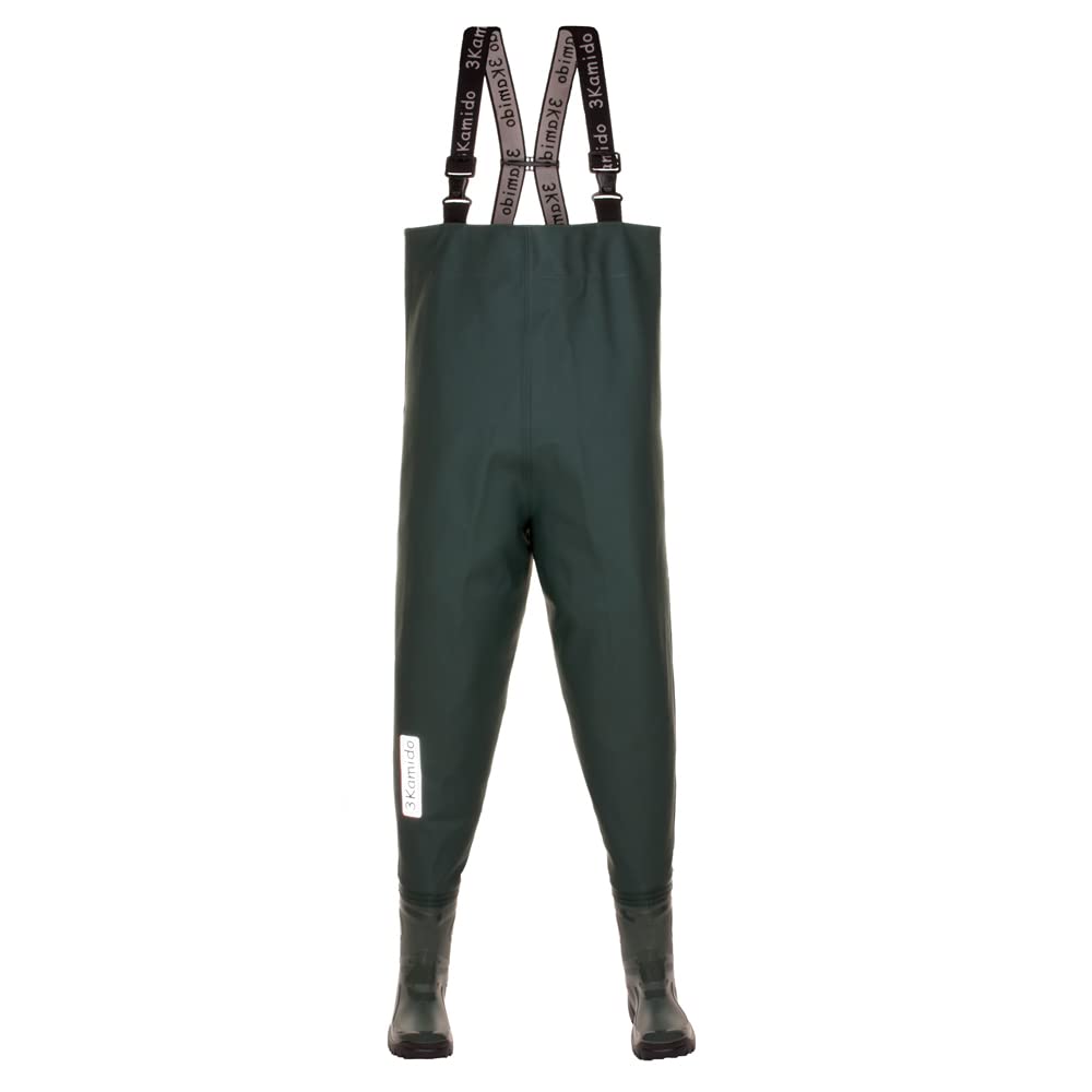 Stivali da Pesca per giovanili, Adolescenti, Junior trampolieri, Nero e Verde, 36, 37, 38, 39 EU, Waders Salopette, Giovani, Suola Solida, Bretelle in Gomma, Borsa per Trasporto