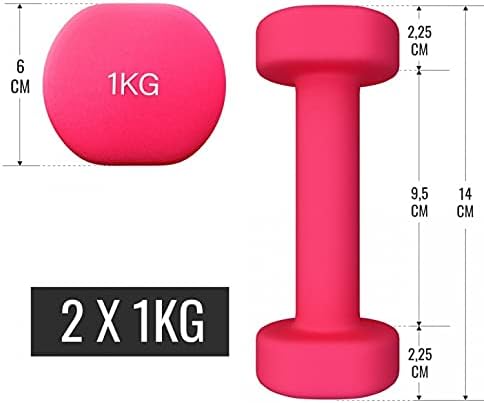 GORILLA SPORTS® Set di Manubri - 12 kg, Peso 2x1 kg, 2x2 kg, 2x3 kg, con Cassa 38 x 29,5 x 9 cm, Antiscivolo, in Ghisa e Neoprene - Pesi per Palestra, Esercizi, Fitness, Sollevamento, Casa