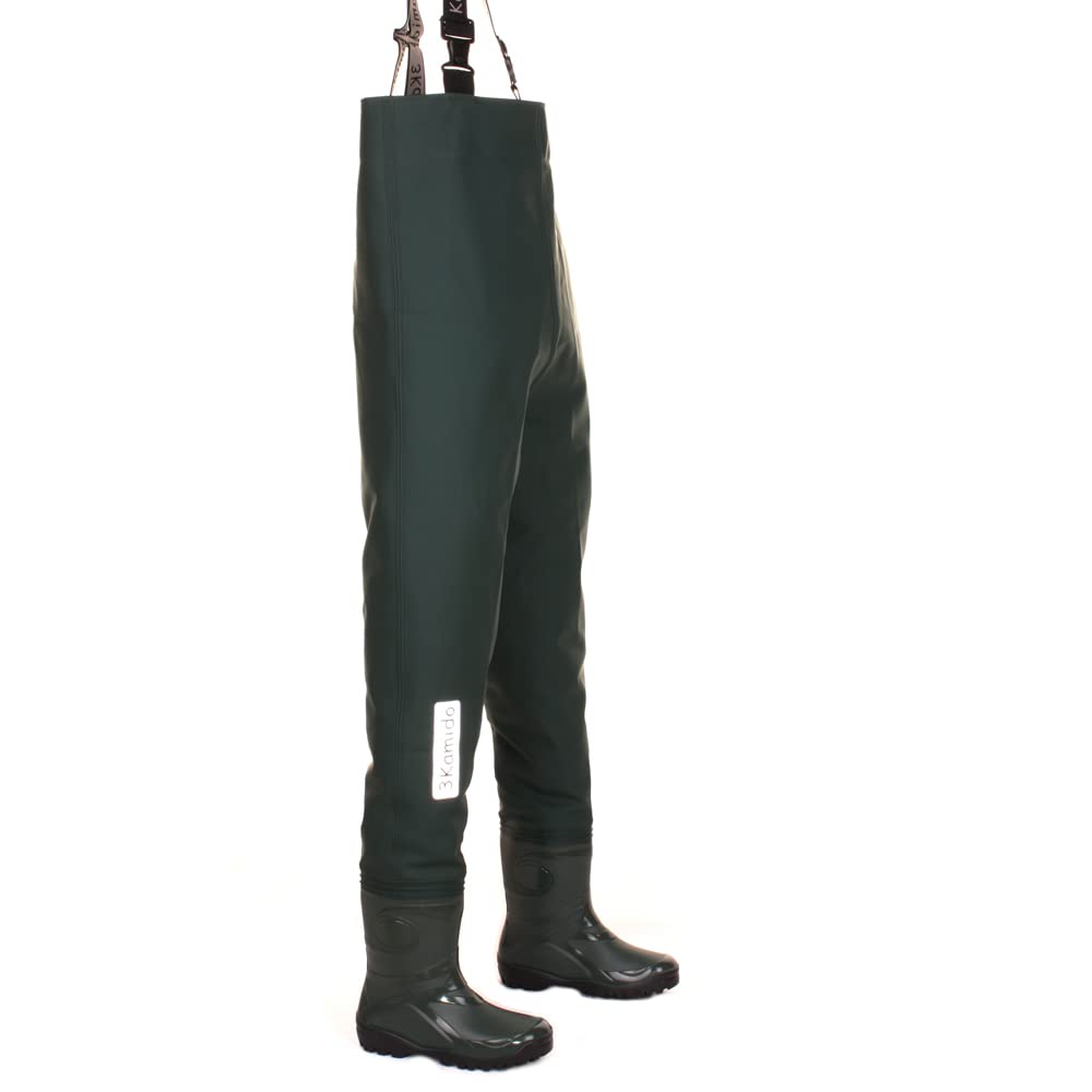 Stivali da Pesca per giovanili, Adolescenti, Junior trampolieri, Nero e Verde, 36, 37, 38, 39 EU, Waders Salopette, Giovani, Suola Solida, Bretelle in Gomma, Borsa per Trasporto