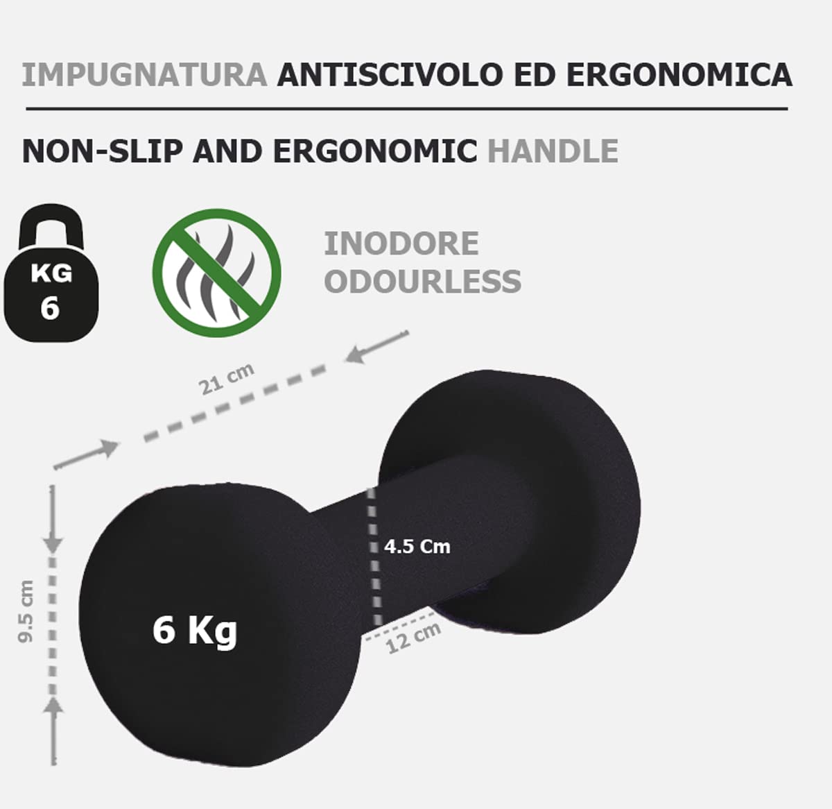 G5 HT SPORT Manubri O Manubrio in Neoprene da Palestra E Home Gym Antiscivolo da 0.5 a 6 kg Coppia O Singolo