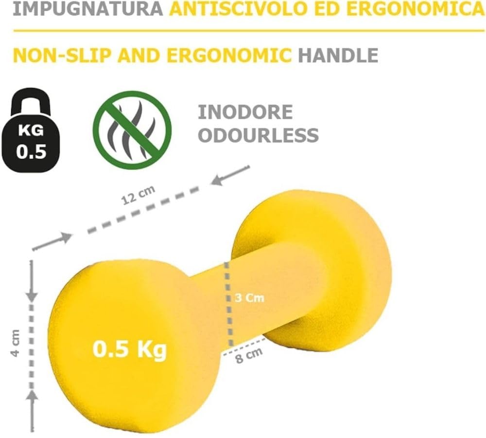 G5 HT SPORT Manubri O Manubrio in Neoprene da Palestra E Home Gym Antiscivolo da 0.5 a 6 kg Coppia O Singolo