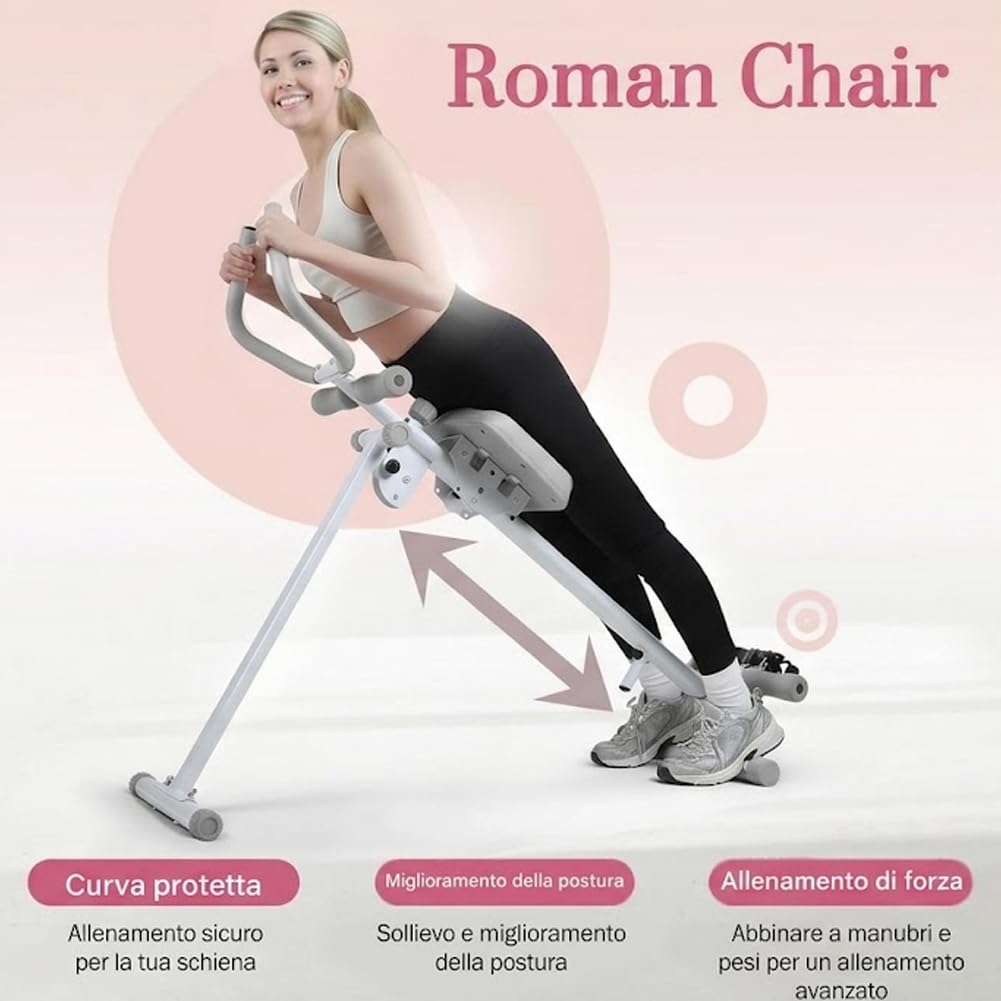 BAKAJI Ab Machine Attrezzatura per Fitness Multiuso Pieghevole con Chiusura Salvaspazio, Vogatore, Macchina per Addominali, Cruncher, Attrezzatura da Palestra in Casa per Home Gym
