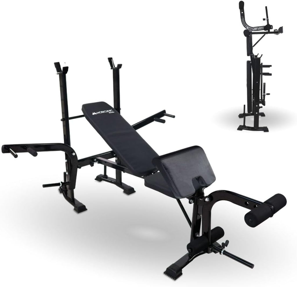 Mobiclinic® fitness, Banc de musculation multifonction, Pressfit, Réglable, Pliable, Acier, Supporte jusqu'à 250 kg, Support pour barres, Idéal pour les exercices de musculation à domicile