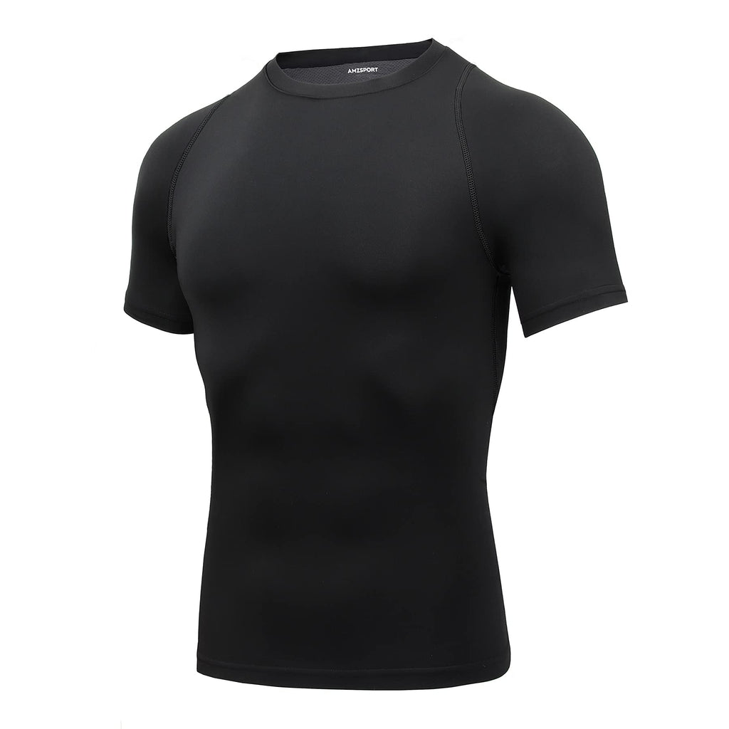 AMZSPORT Maglietta a Compressione da Uomo, a Maniche Corte, Funzionale, Cool Dry, per Allenamento e Corsa