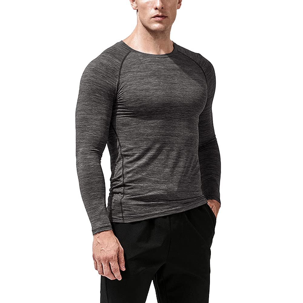 Muscle Alive Homme Maillot de Corps Slim Ajusté à Manches Courtes de Base de Compression de Musculation en Polyester et Spandex