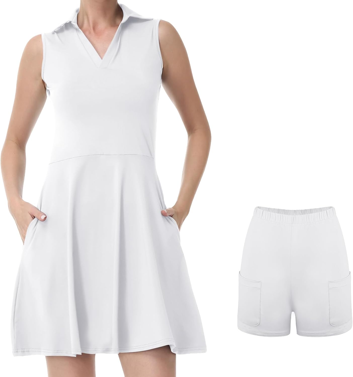 Bezioner Vestito Tennis Donna Vestito Polo con Pantaloncini Vita Alta Abiti da Golf con Tasche Senza Maniche Abito Sportivo
