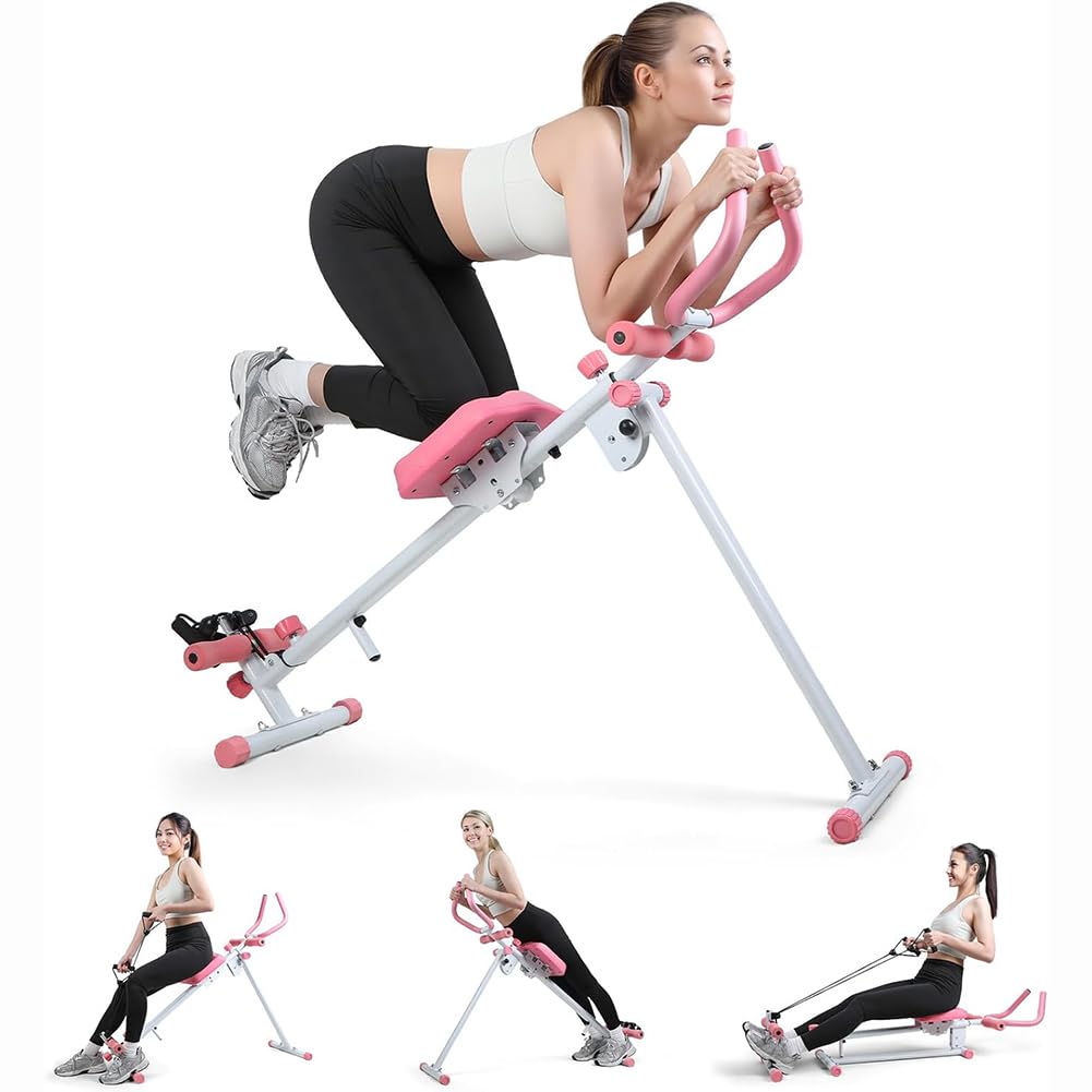 BAKAJI Ab Machine Attrezzatura per Fitness Multiuso Pieghevole con Chiusura Salvaspazio, Vogatore, Macchina per Addominali, Cruncher, Attrezzatura da Palestra in Casa per Home Gym