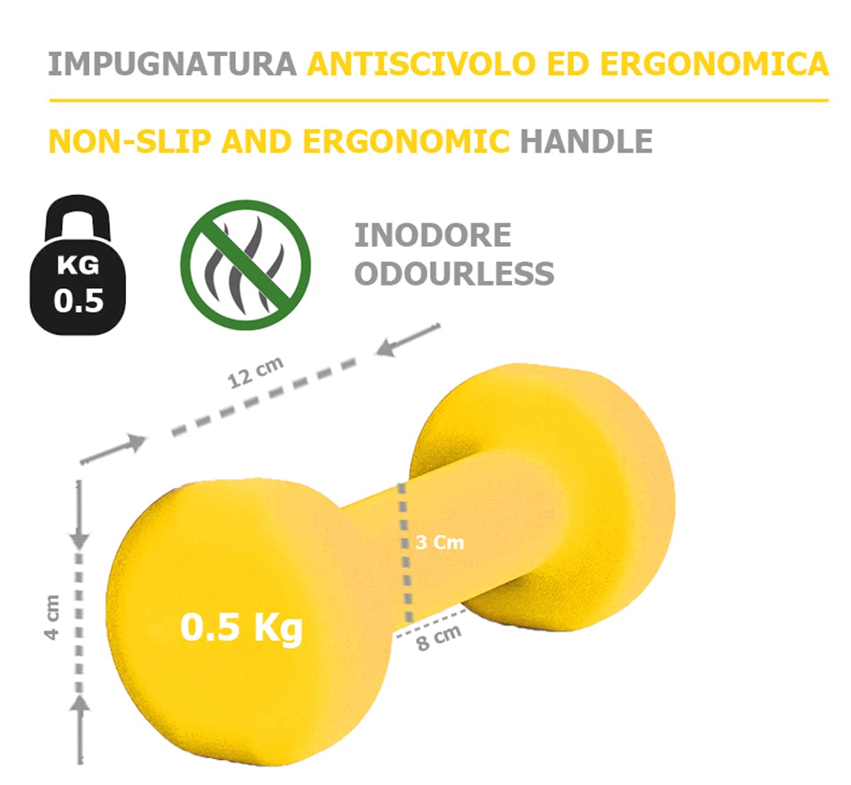 G5 HT SPORT Manubri O Manubrio in Neoprene da Palestra E Home Gym Antiscivolo da 0.5 a 6 kg Coppia O Singolo