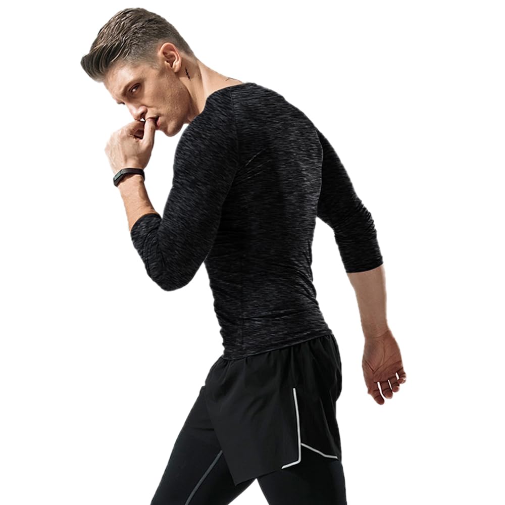 Muscle Alive Homme Maillot de Corps Slim Ajusté à Manches Courtes de Base de Compression de Musculation en Polyester et Spandex