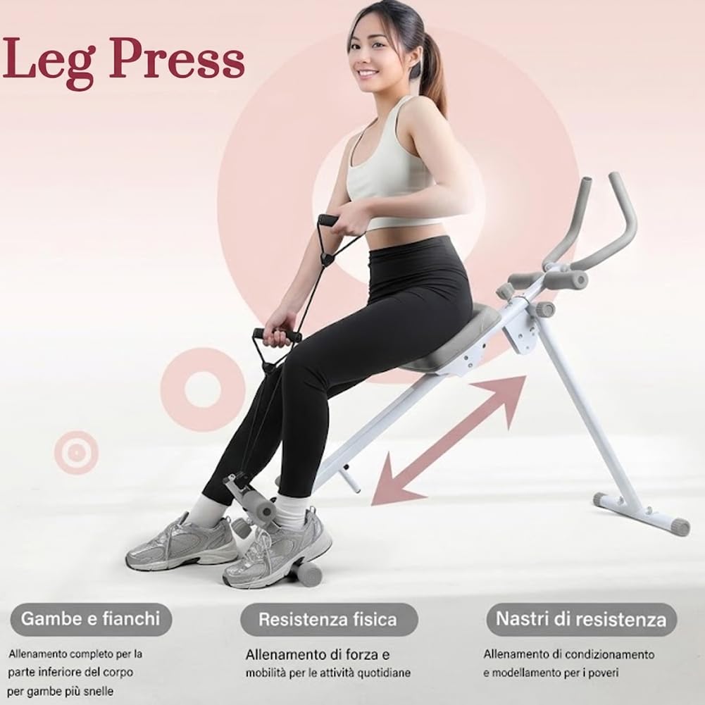 BAKAJI Ab Machine Attrezzatura per Fitness Multiuso Pieghevole con Chiusura Salvaspazio, Vogatore, Macchina per Addominali, Cruncher, Attrezzatura da Palestra in Casa per Home Gym