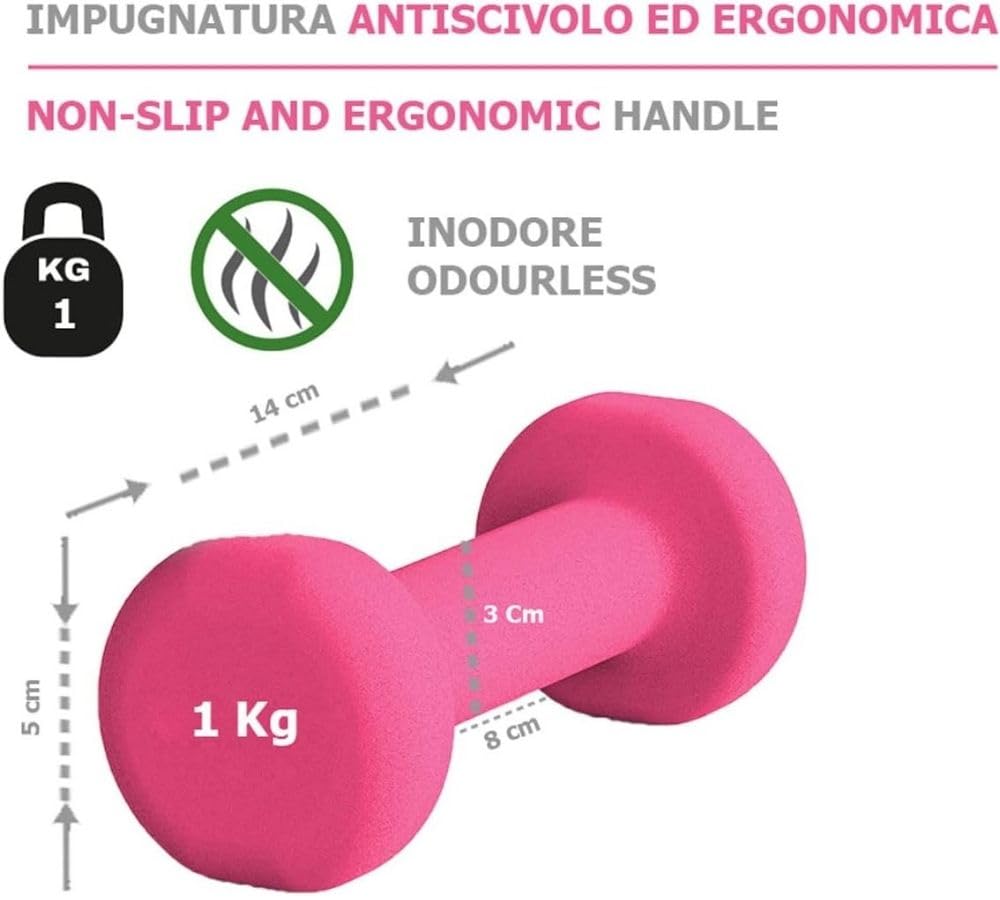 G5 HT SPORT Manubri O Manubrio in Neoprene da Palestra E Home Gym Antiscivolo da 0.5 a 6 kg Coppia O Singolo