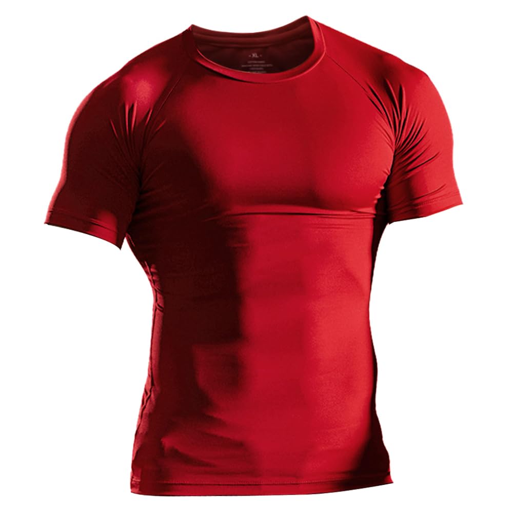 Muscle Alive Homme Maillot de Corps Slim Ajusté à Manches Courtes de Base de Compression de Musculation en Polyester et Spandex