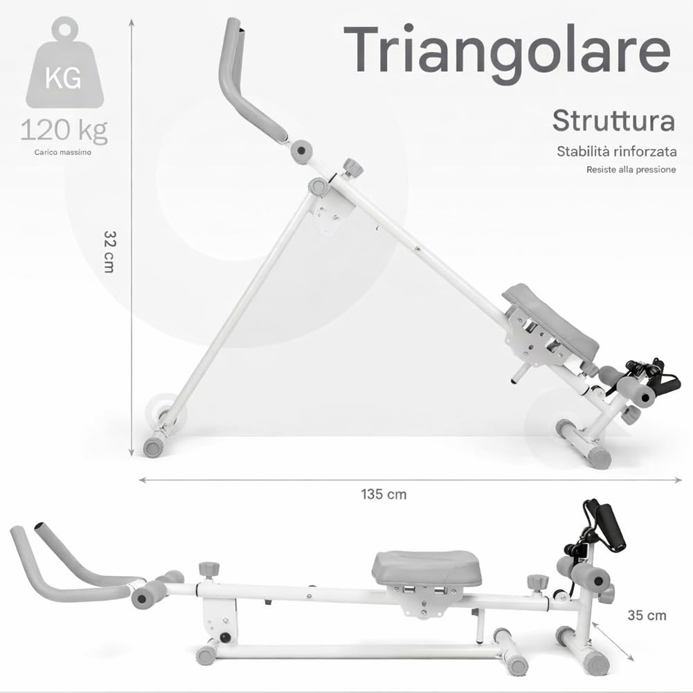 BAKAJI Ab Machine Attrezzatura per Fitness Multiuso Pieghevole con Chiusura Salvaspazio, Vogatore, Macchina per Addominali, Cruncher, Attrezzatura da Palestra in Casa per Home Gym
