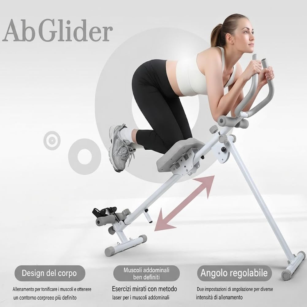 BAKAJI Ab Machine Attrezzatura per Fitness Multiuso Pieghevole con Chiusura Salvaspazio, Vogatore, Macchina per Addominali, Cruncher, Attrezzatura da Palestra in Casa per Home Gym