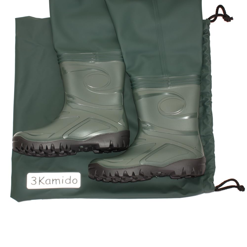 Stivali da Pesca per giovanili, Adolescenti, Junior trampolieri, Nero e Verde, 36, 37, 38, 39 EU, Waders Salopette, Giovani, Suola Solida, Bretelle in Gomma, Borsa per Trasporto