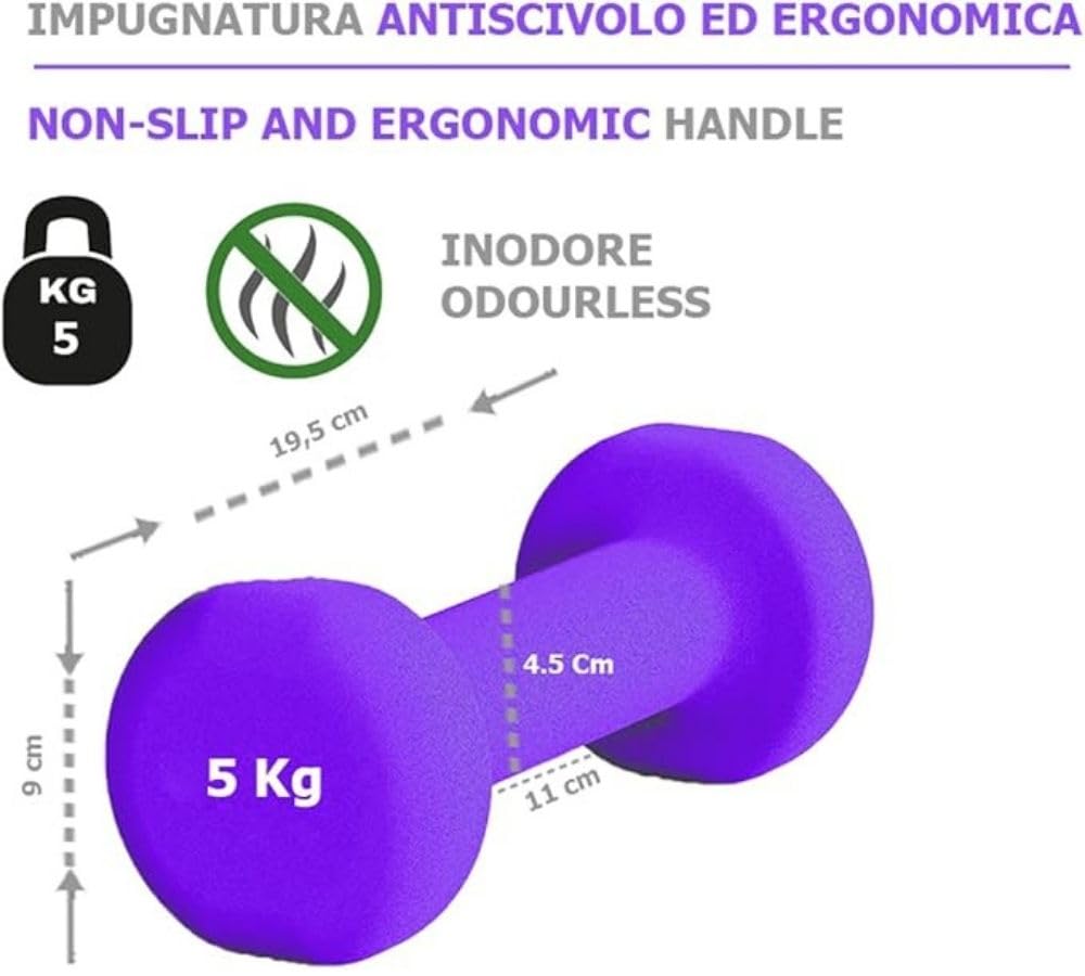 G5 HT SPORT Manubri O Manubrio in Neoprene da Palestra E Home Gym Antiscivolo da 0.5 a 6 kg Coppia O Singolo