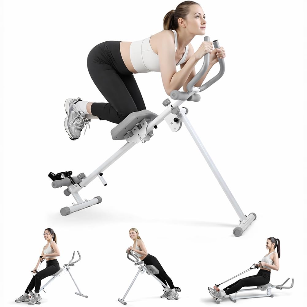 BAKAJI Ab Machine Attrezzatura per Fitness Multiuso Pieghevole con Chiusura Salvaspazio, Vogatore, Macchina per Addominali, Cruncher, Attrezzatura da Palestra in Casa per Home Gym