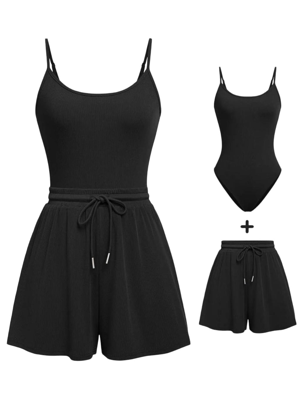 Rayson Completo da Donna Estivo 2 Pezzi Curvy Eleganti Tuta Completa Corta Donna con Spalline Sottili Body Tops e Pantaloncini Set per Running Yoga Sportivo