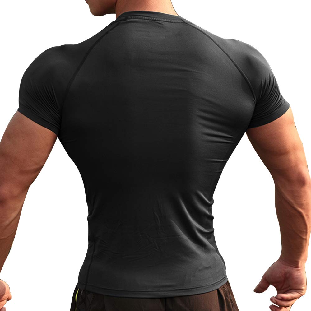 Muscle Alive Homme Maillot de Corps Slim Ajusté à Manches Courtes de Base de Compression de Musculation en Polyester et Spandex