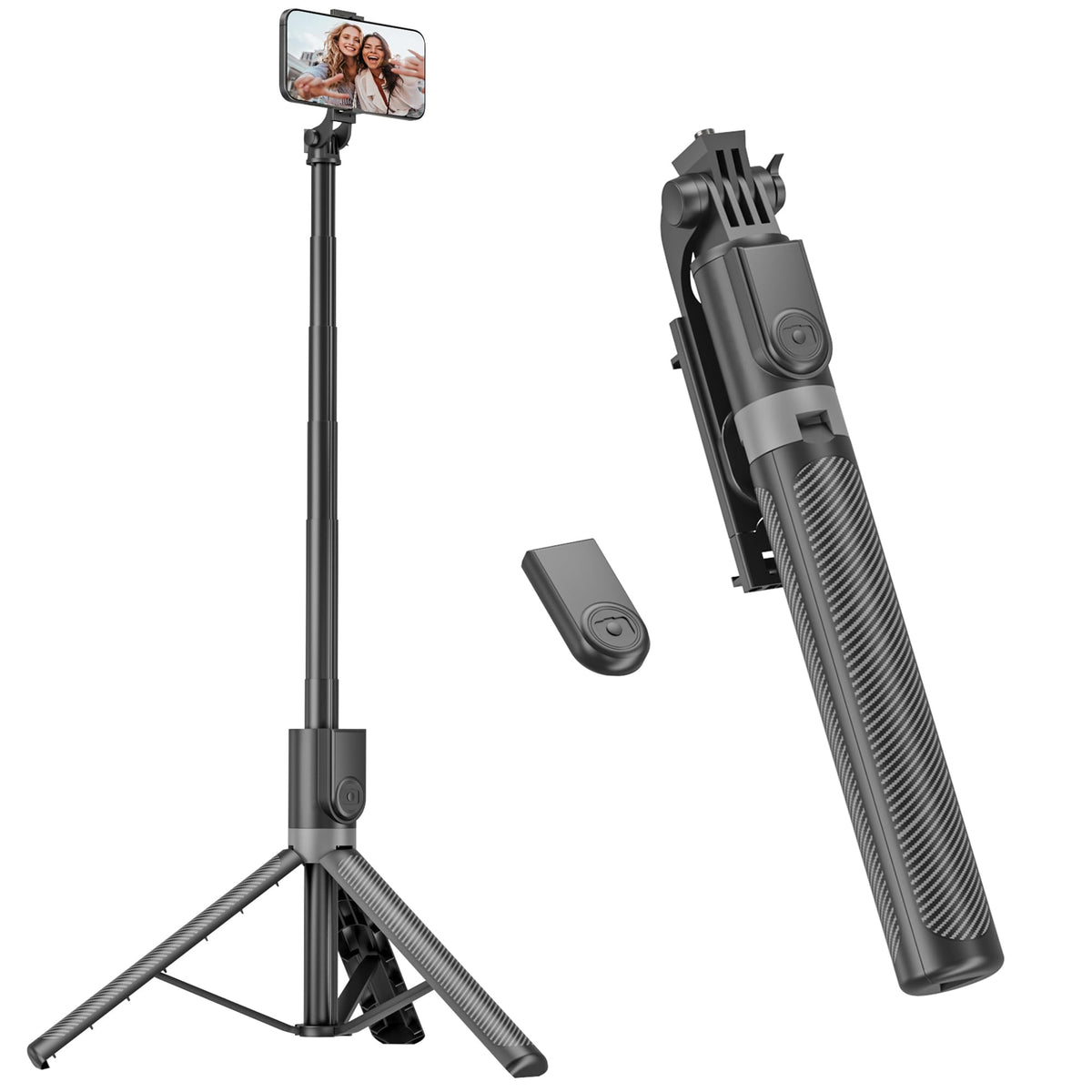 180cm Treppiede Smartphone, Bastone Selfie con Telecomando Wireless, Treppiede Portatile Estensibile per Smartphone Supporto Telefono Compatibile con iPhone/Samsung/GoPro/Camera