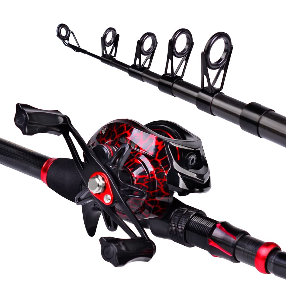 Canna da pesca e mulinello Combo, canna da pesca telescopica in fibra di carbonio da 2,1 m con mulinello da spinning/baitcasting, set di attrezzatura da pesca in acqua salata d'acqua dolce ghiaccio