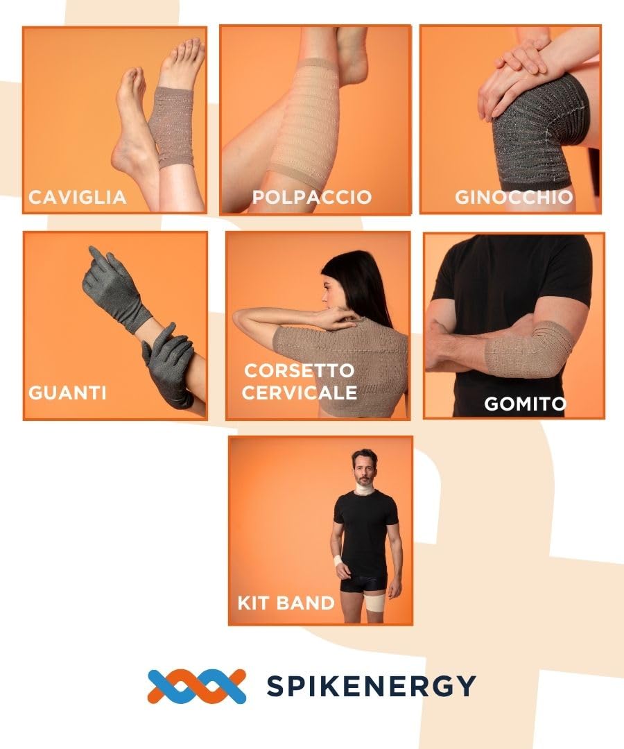 Spikenergy Ginocchiera Ortopedica Elettro Magnetoterapia - Unisex, Per Artrosi ed Artrite, Traumi Distorsivi, Tendinite, Fascia Ginocchio Elastica, Dispositivo Medico Detraibile - Made in Italy