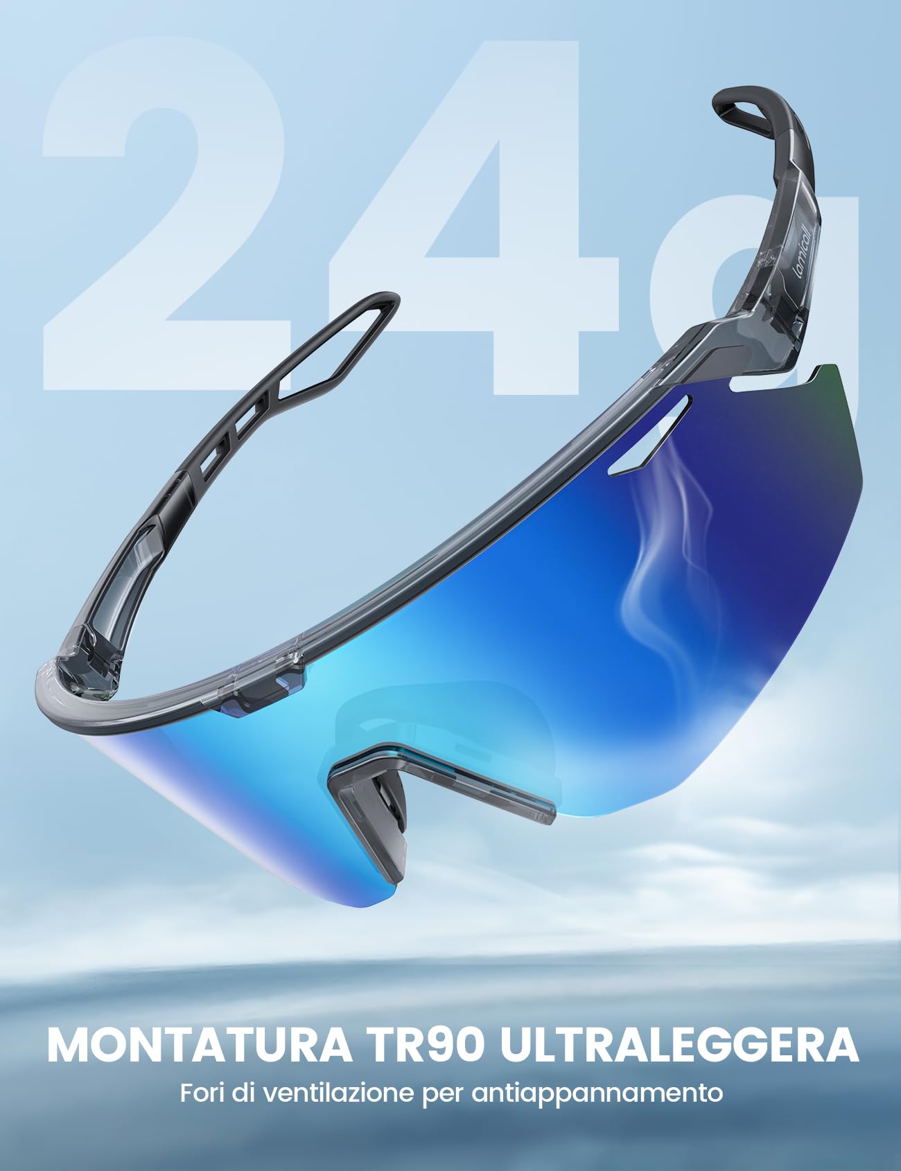 Lamicall Occhiali da Sole Ciclismo Polarizzati, [24g Ultraleggero] Anti-UV400, TR90-Telaio, Nasello Regolabile, Occhiali da Sole Sportivi per Uomo e Donna, per Pesca/Corsa/Sport all'Aperto