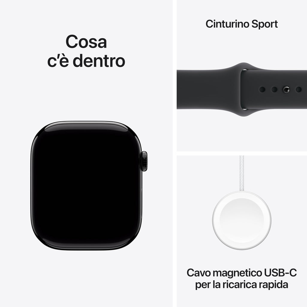 Apple Watch Series 11 GPS, Cassa 46 mm in alluminio Jet Black con Cinturino Sport nero - M/L