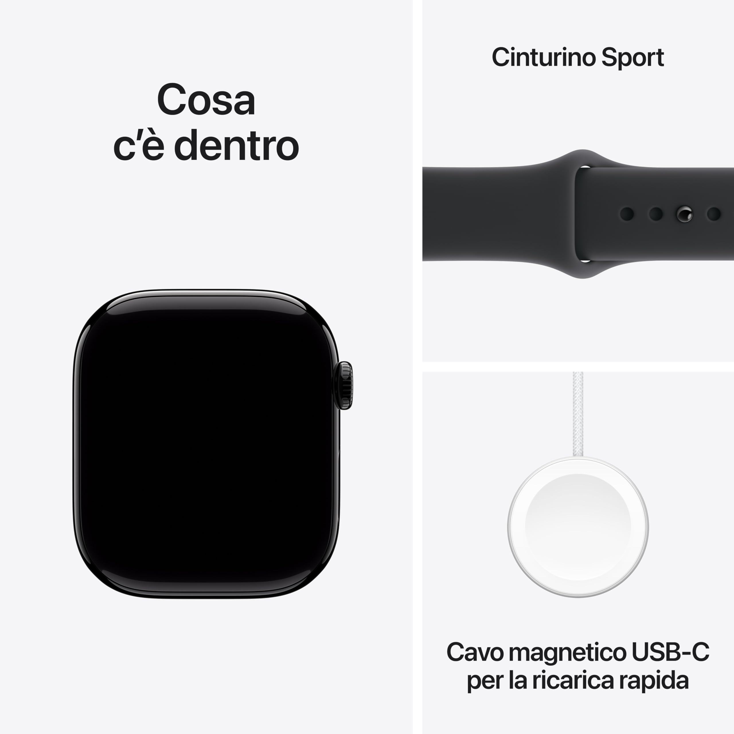 Apple Watch Series 11 GPS, Cassa 46 mm in alluminio Jet Black con Cinturino Sport nero - M/L