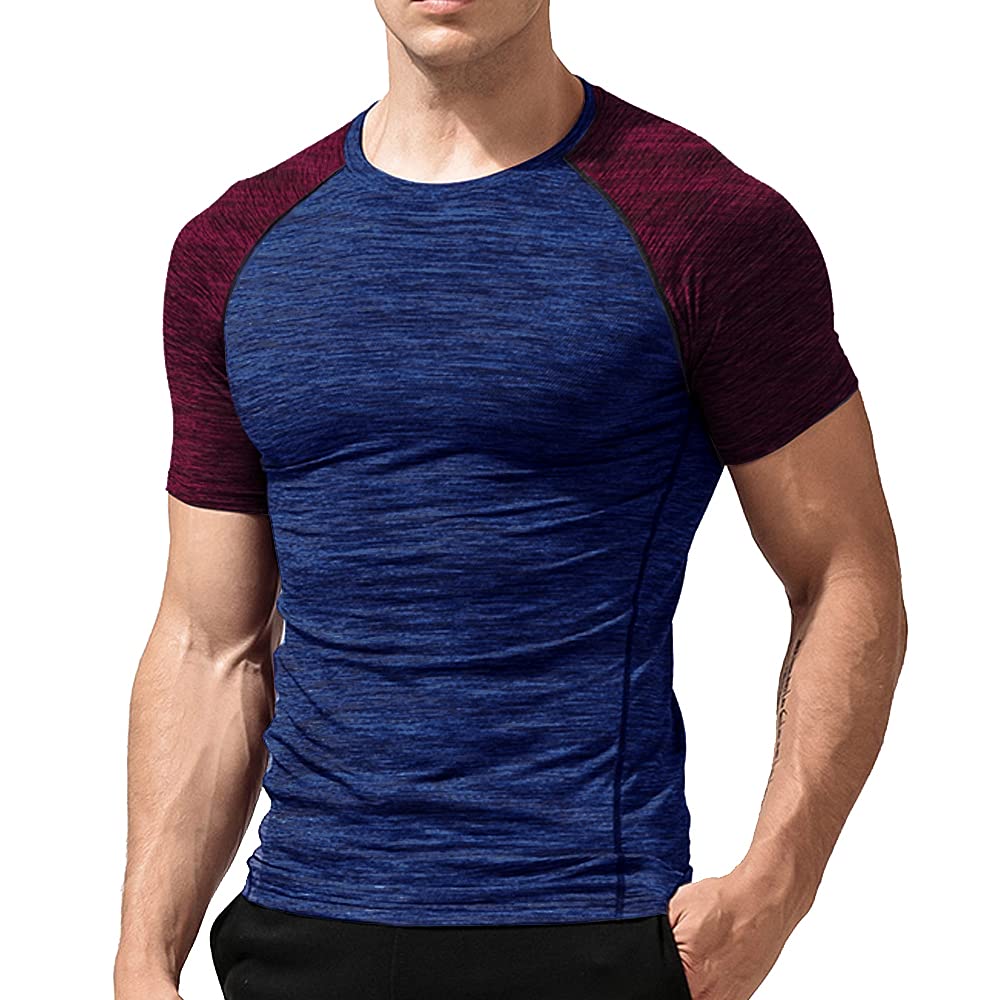 Muscle Alive Homme Maillot de Corps Slim Ajusté à Manches Courtes de Base de Compression de Musculation en Polyester et Spandex