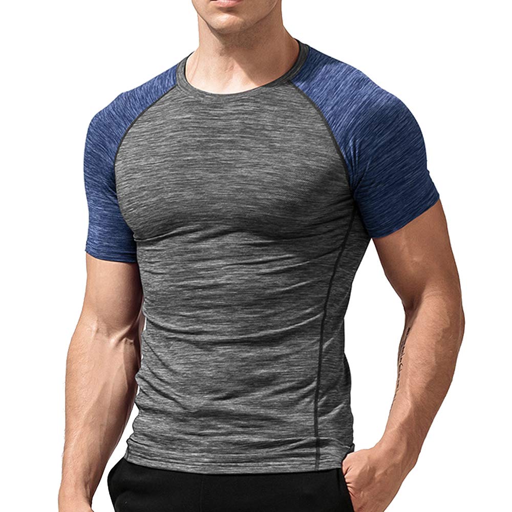 Muscle Alive Homme Maillot de Corps Slim Ajusté à Manches Courtes de Base de Compression de Musculation en Polyester et Spandex