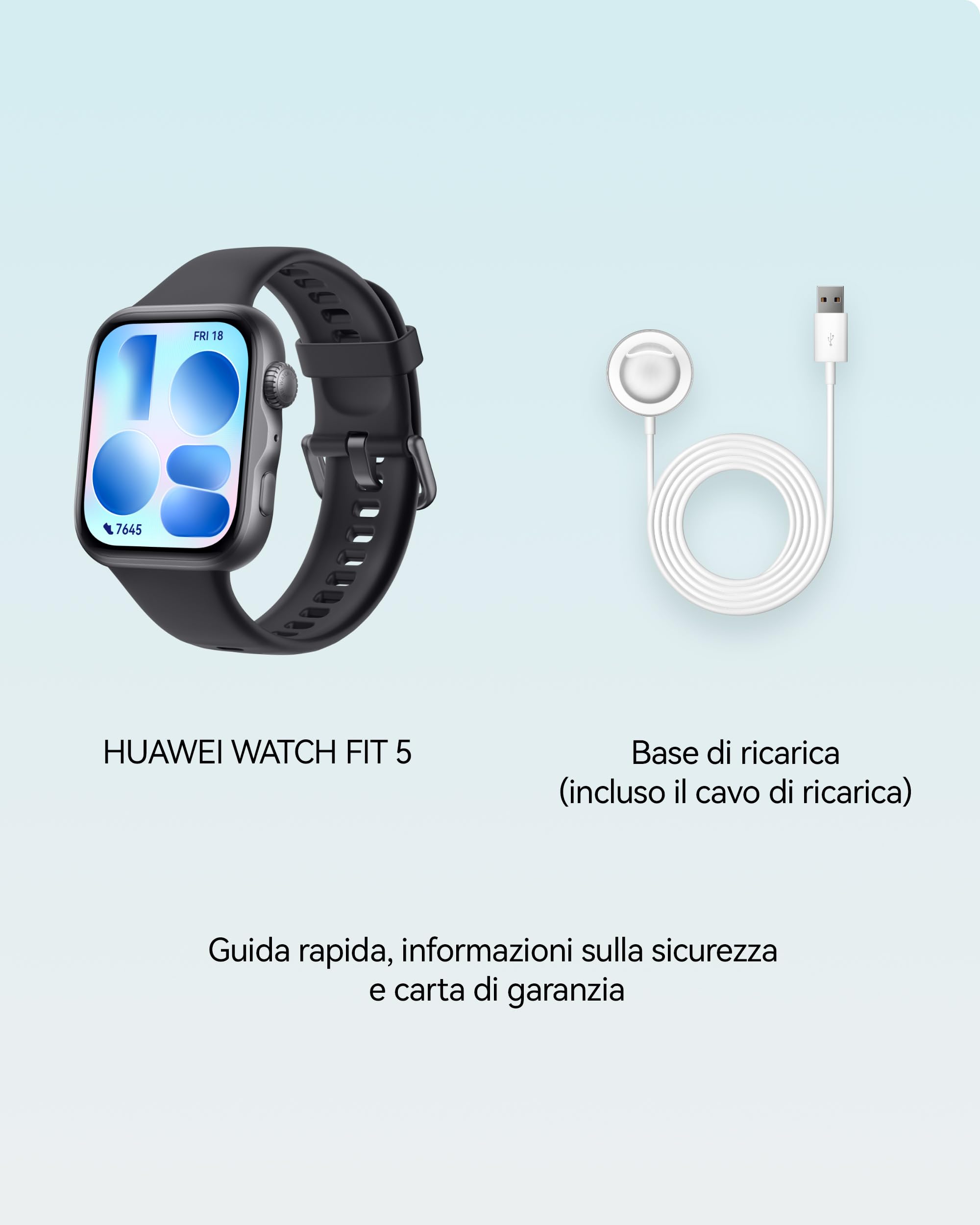 HUAWEI WATCH FIT 5 Smartwatch, Schermo AMOLED HD da 1,82", Design Raffinato, Pagamento NFC, Rilevamento Cadute, Batteria a lunga durata, Monitoraggio della salute, 5 ATM, Android & iOS, Nero