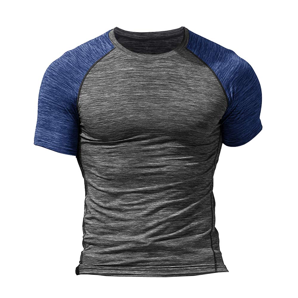 Muscle Alive Homme Maillot de Corps Slim Ajusté à Manches Courtes de Base de Compression de Musculation en Polyester et Spandex