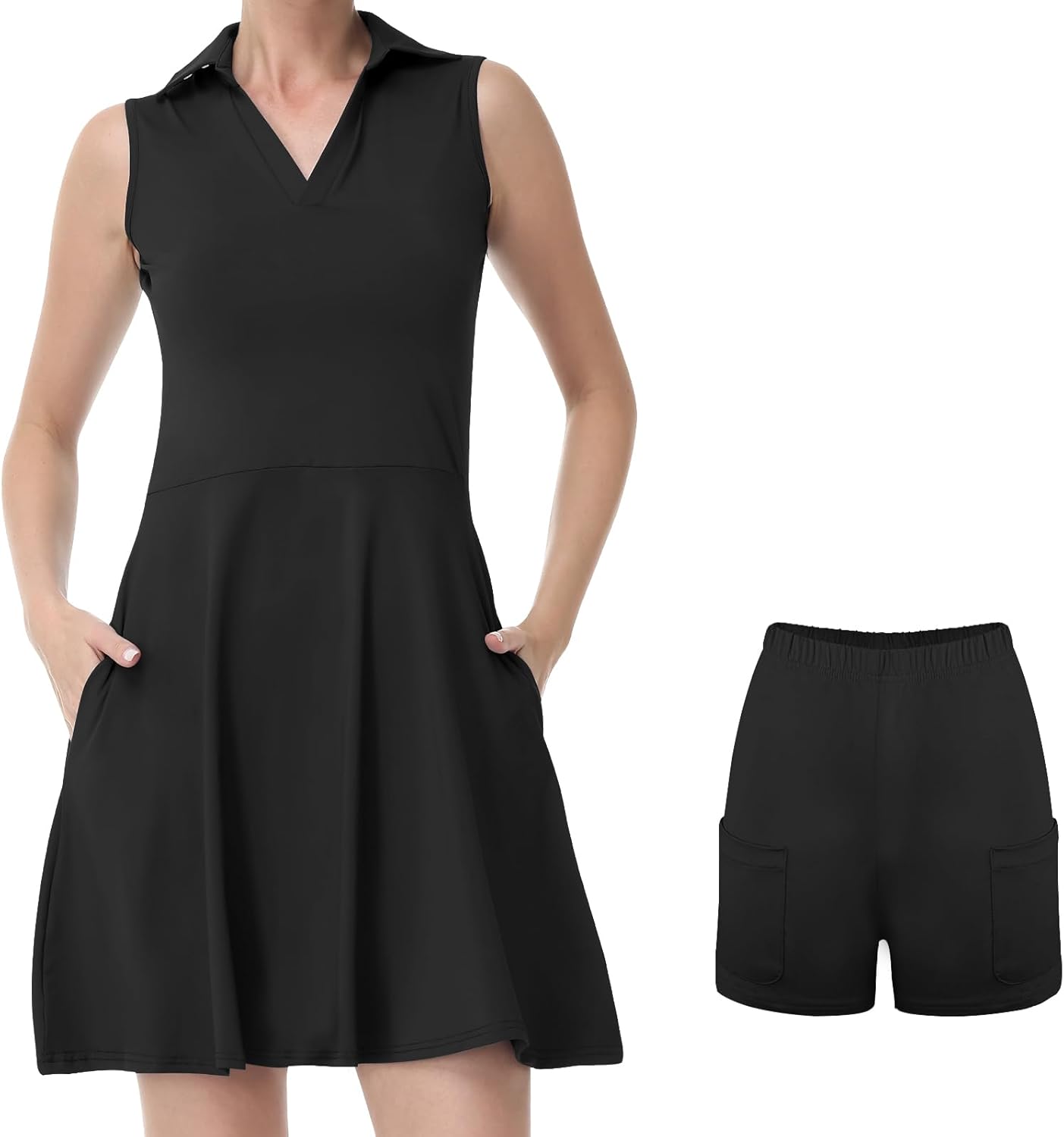 Bezioner Vestito Tennis Donna Vestito Polo con Pantaloncini Vita Alta Abiti da Golf con Tasche Senza Maniche Abito Sportivo