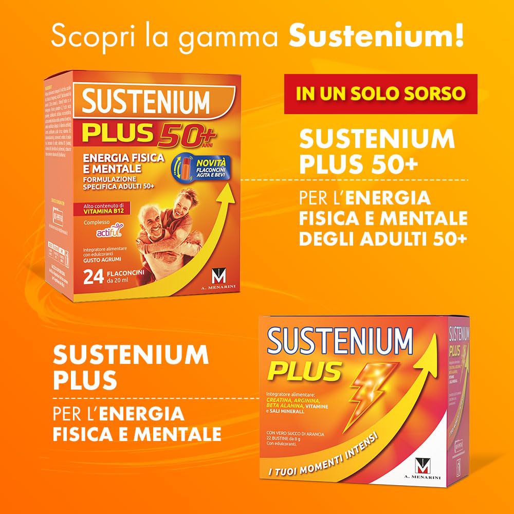 Sustenium Plus 50+ - Integratore energizzante adulti 50+ con complesso antiossidante ACTIFUL, vitamine e minerali. Per la tua energia fisica e mentale. Bipack 2 confezioni da 24 bustine