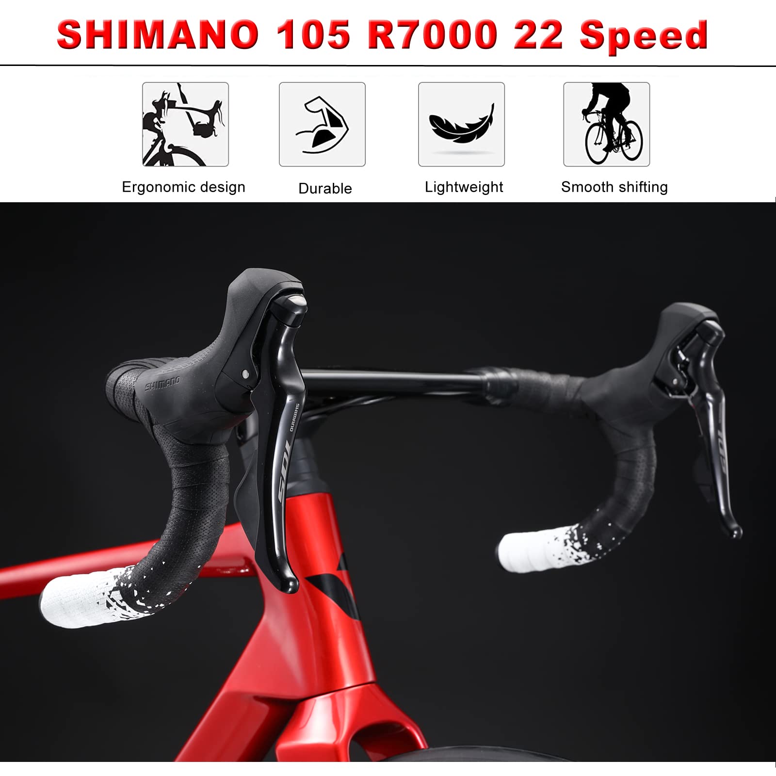 KABON Bici da corsa carbonio, 700C bici da strada T800 con 105 R7000 22 velocità Bicicletta da corsa con freno a disco per uomini e donna