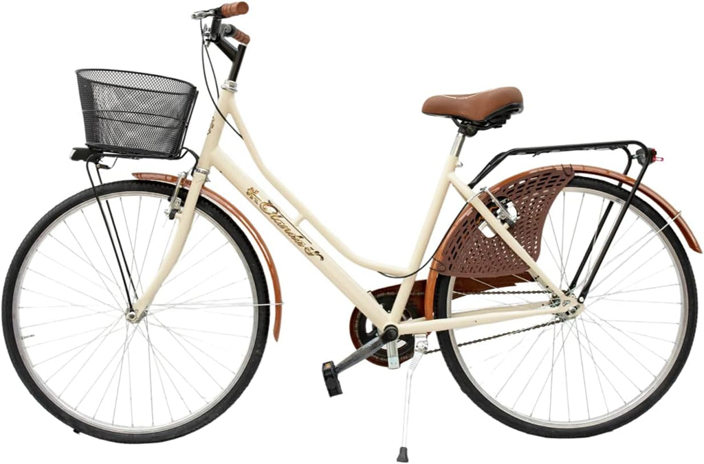 MADICKS Vélo de Ville Holla-dame 26 Pouces Vintage Rétro avec Panier Beige