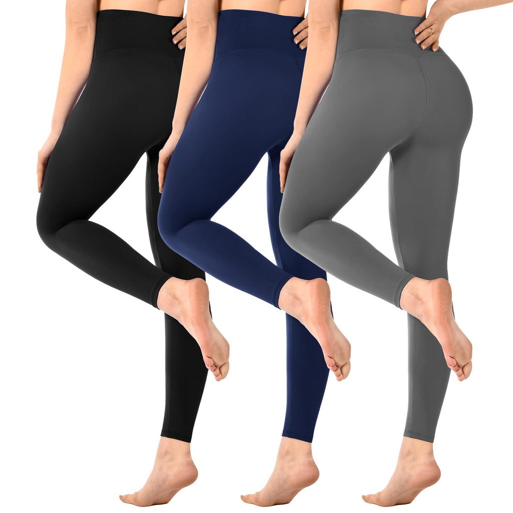 Sinophant - Leggings da donna, a vita alta, opachi, neri, per palestra, yoga, sport, confezione da 3