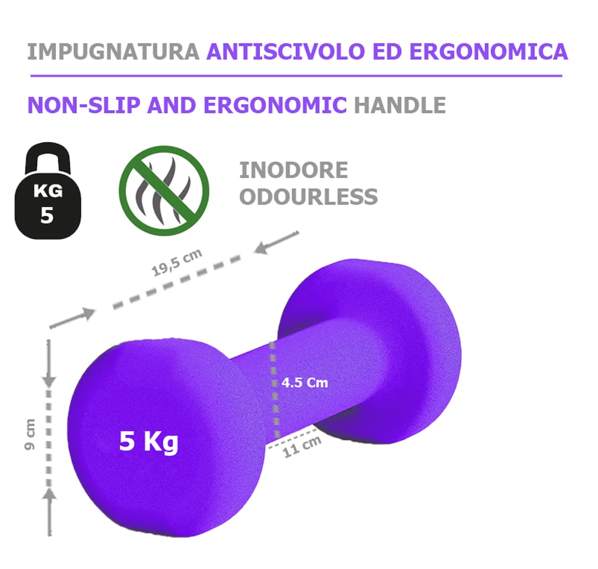 G5 HT SPORT Manubri O Manubrio in Neoprene da Palestra E Home Gym Antiscivolo da 0.5 a 6 kg Coppia O Singolo