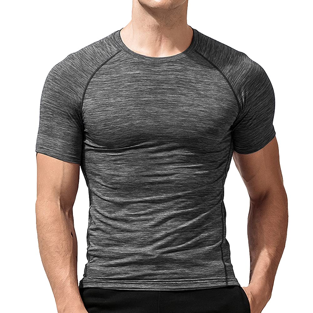 Muscle Alive Homme Maillot de Corps Slim Ajusté à Manches Courtes de Base de Compression de Musculation en Polyester et Spandex
