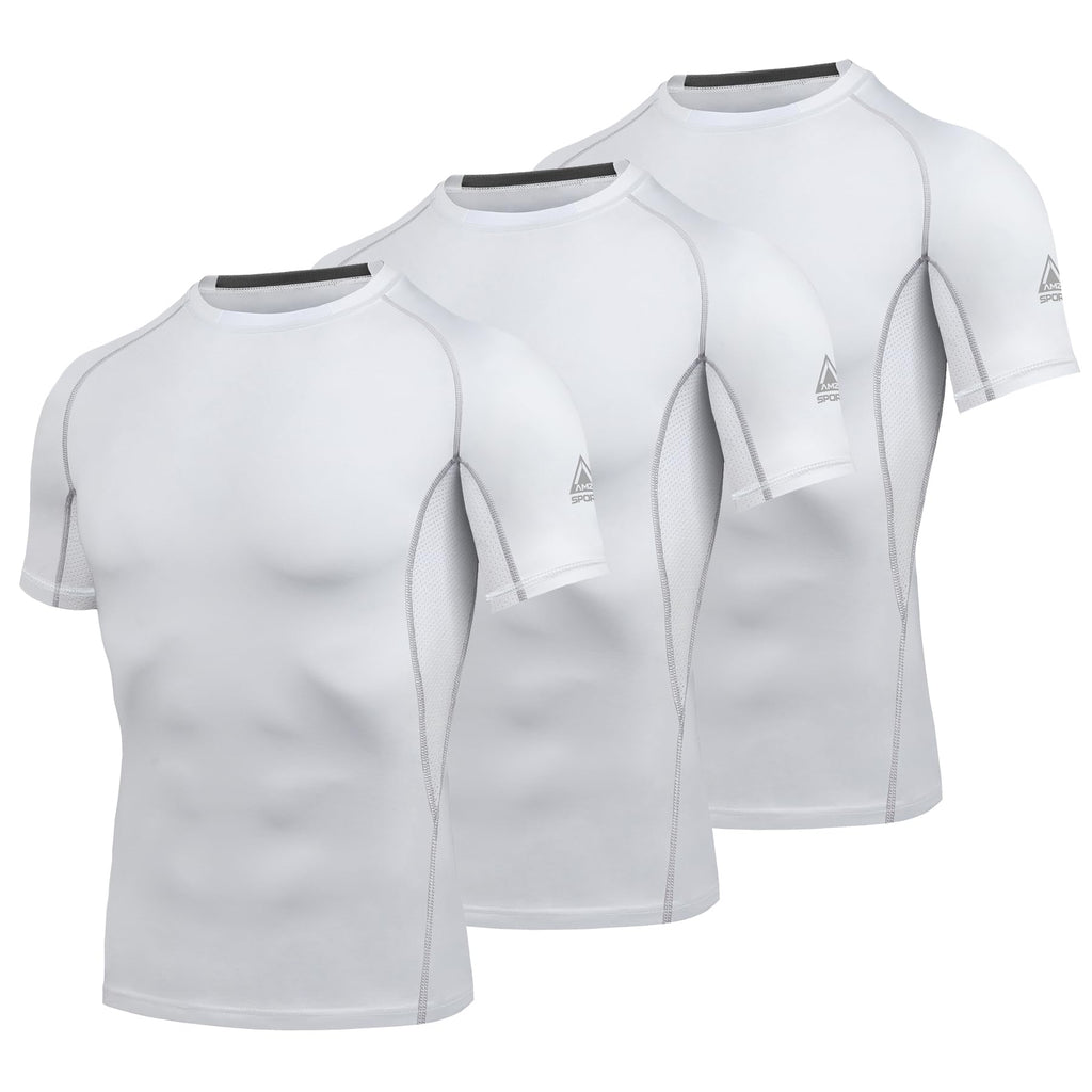 AMZSPORT Maglietta a Compressione da Uomo, a Maniche Corte, Funzionale, Cool Dry, per Allenamento e Corsa