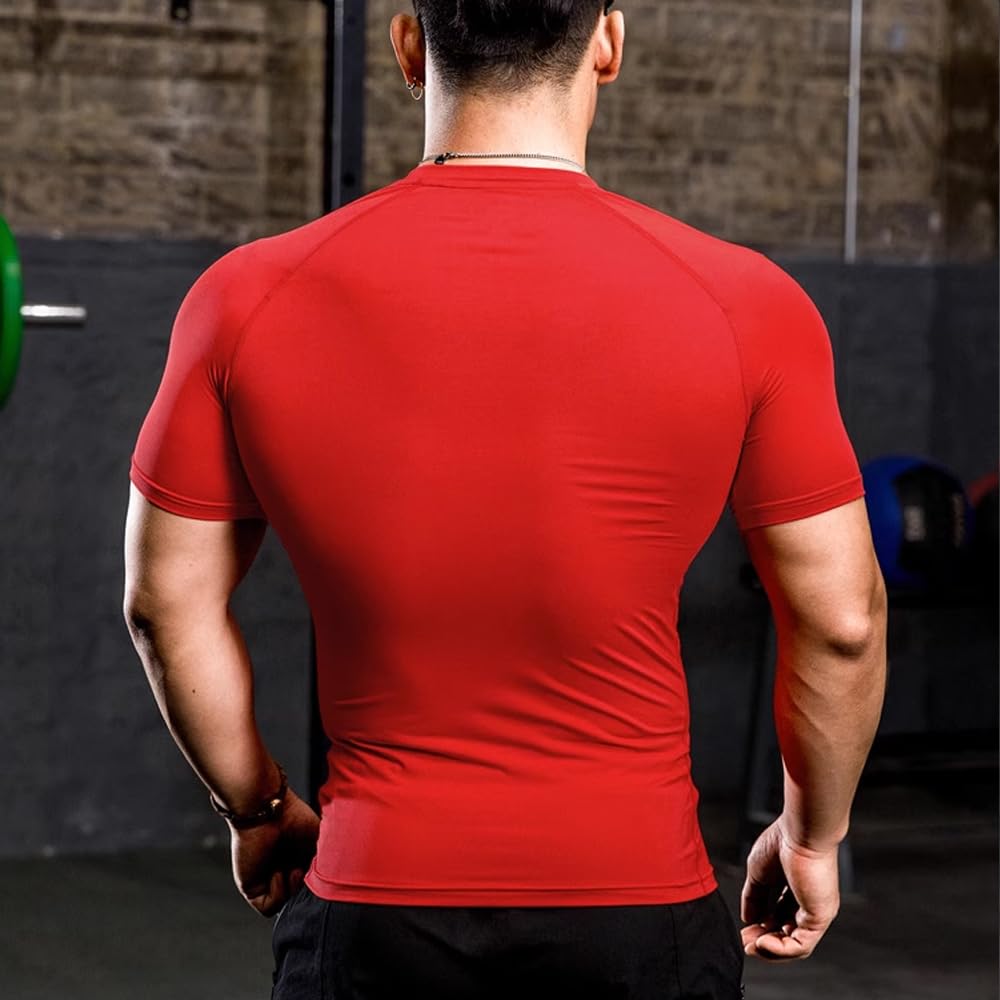 Muscle Alive Homme Maillot de Corps Slim Ajusté à Manches Courtes de Base de Compression de Musculation en Polyester et Spandex