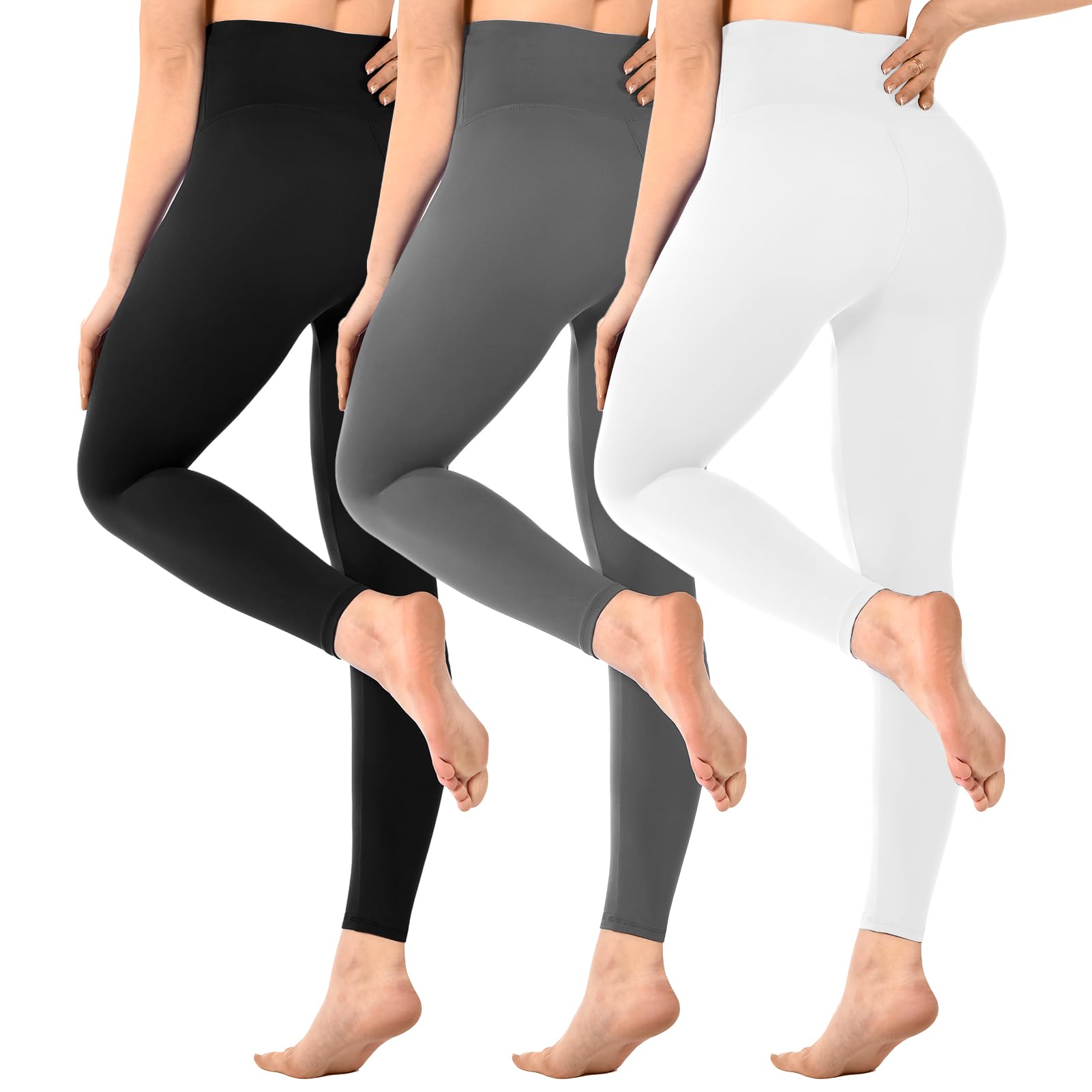 Sinophant - Leggings da donna, a vita alta, opachi, neri, per palestra, yoga, sport, confezione da 3