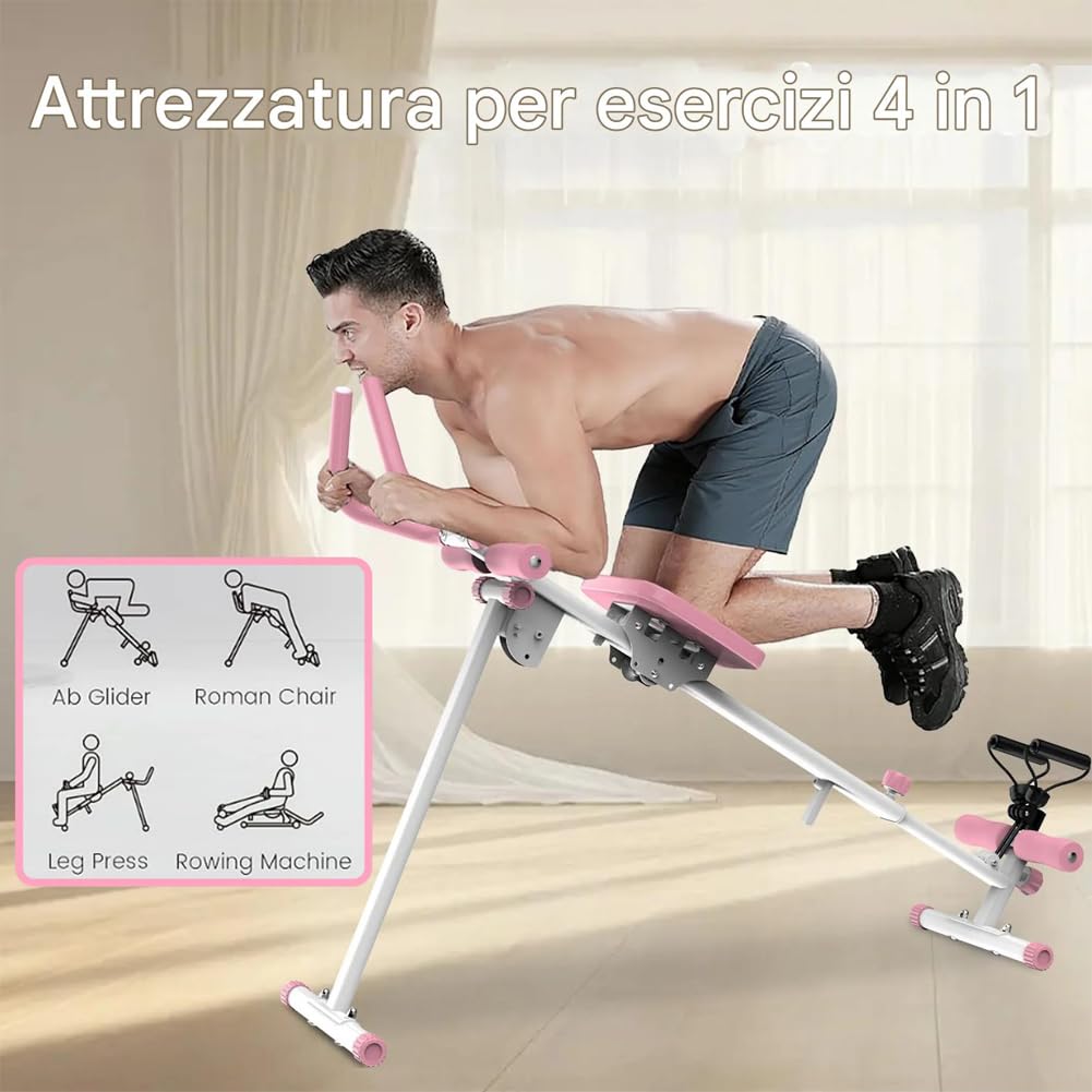 BAKAJI Ab Machine Attrezzatura per Fitness Multiuso Pieghevole con Chiusura Salvaspazio, Vogatore, Macchina per Addominali, Cruncher, Attrezzatura da Palestra in Casa per Home Gym