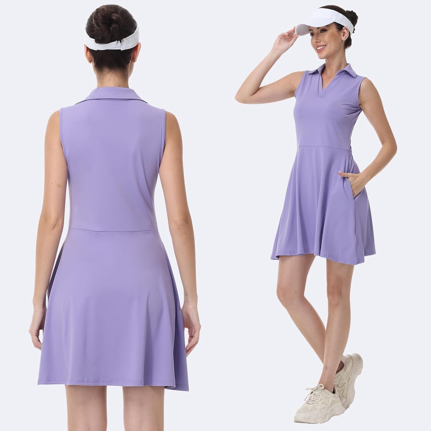 Bezioner Vestito Tennis Donna Vestito Polo con Pantaloncini Vita Alta Abiti da Golf con Tasche Senza Maniche Abito Sportivo