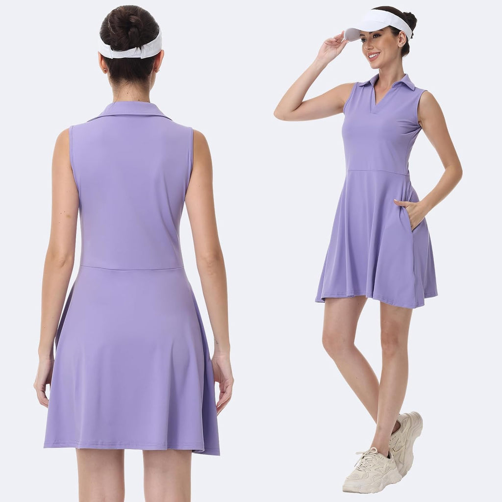 Bezioner Vestito Tennis Donna Vestito Polo con Pantaloncini Vita Alta Abiti da Golf con Tasche Senza Maniche Abito Sportivo