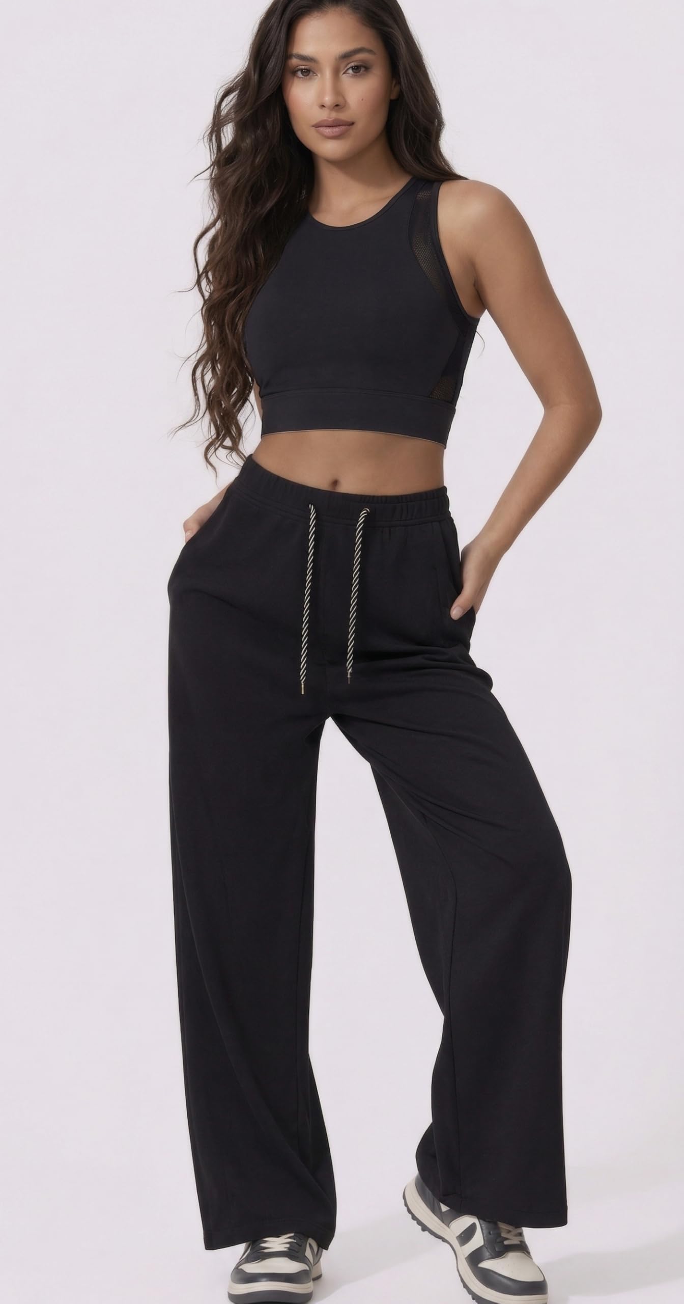 Pantaloni Tuta Donna Larghi Vita Alta con Tasche Pantaloni Sportivi Leggeri e Comodi Jogging Casual Fitness Palestra