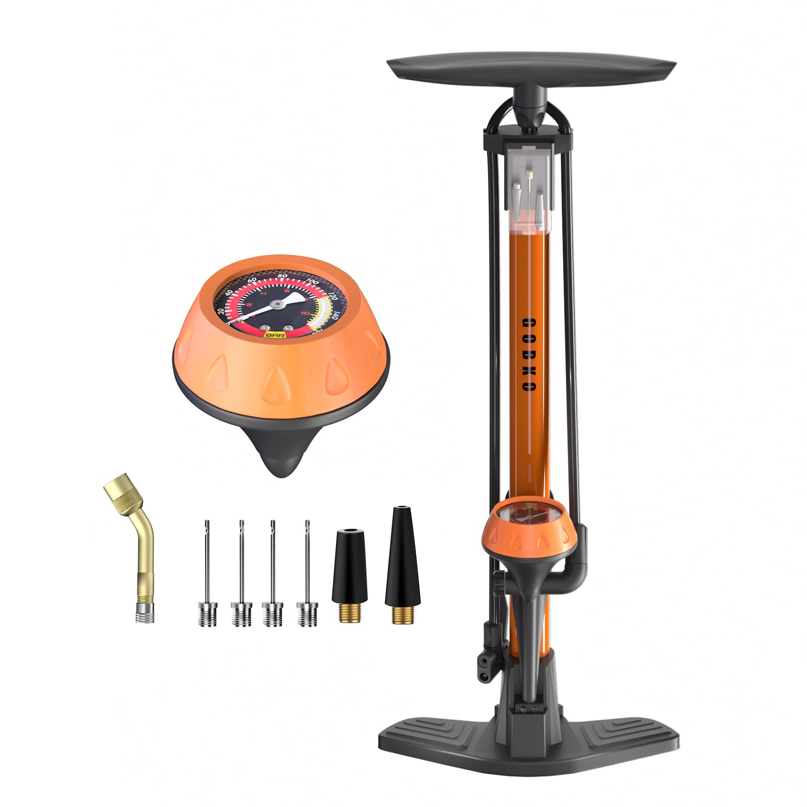 Pompa da pavimento per bici, pompa da bicicletta da pavimento con pompe per biciclette Presta & Schrader Valvole Pompa ad alta pressione portatile multiuso da 160 psi per bici e palloni