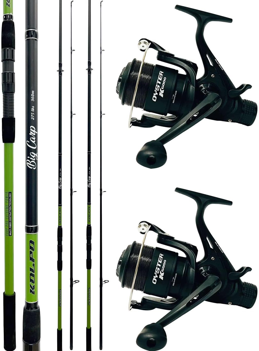 Kolpo Combo Carpfishing 2 Canne + 2 Mulinelli 6000 Free Spool Precaricati