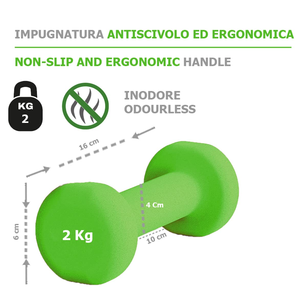 G5 HT SPORT Manubri O Manubrio in Neoprene da Palestra E Home Gym Antiscivolo da 0.5 a 6 kg Coppia O Singolo